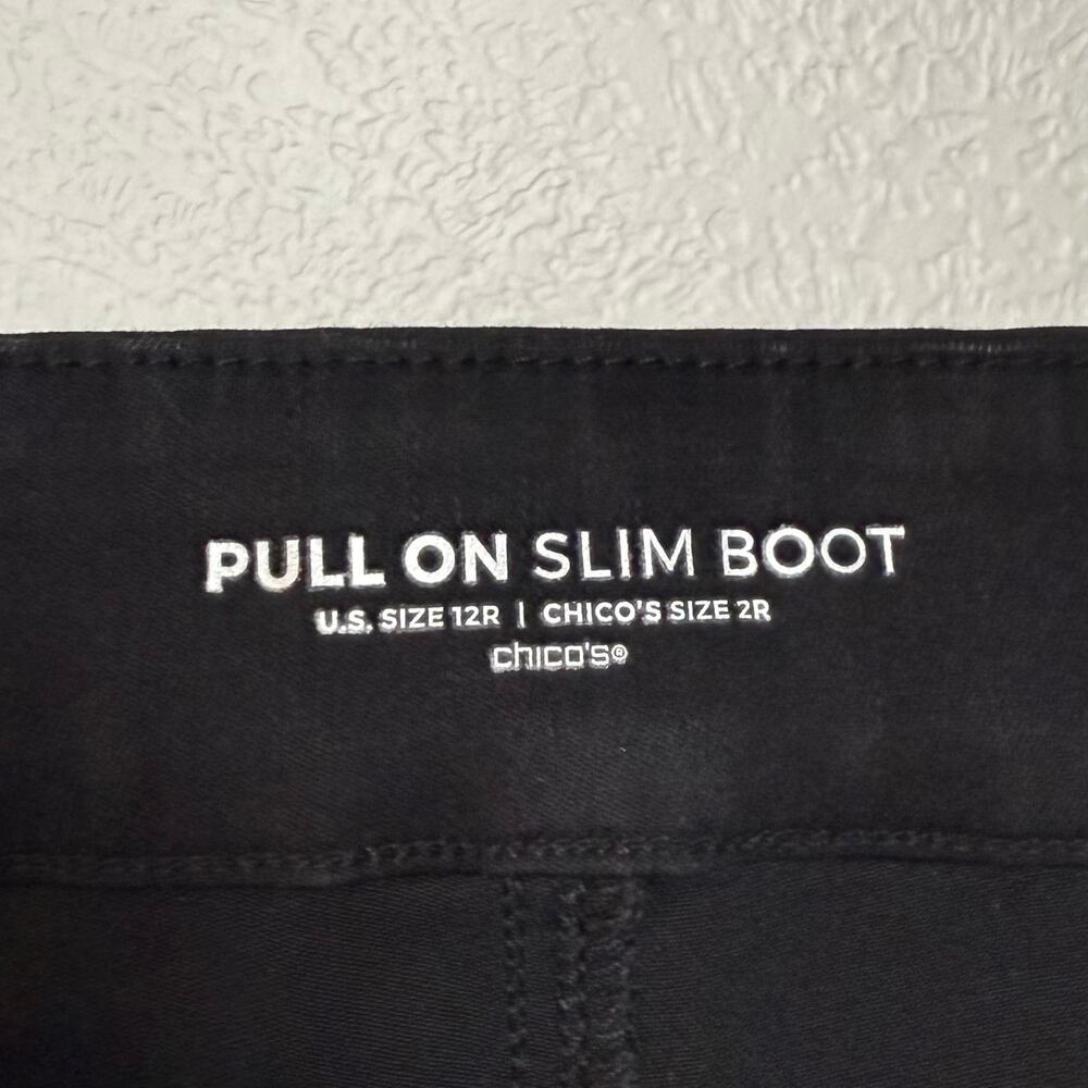 Chico's Pull On Slim Boot Jeans Black NWT Size 12 Regular - Picture 3 of 4